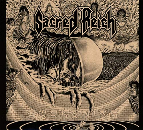 Sacred Reich "Awakening" CD cover: dark, detailed illustration of a hand and landscape.