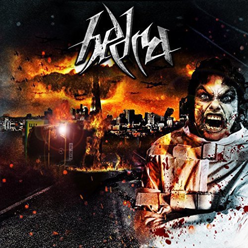 CD cover: fiery cityscape, screaming face, and abstract blood-splatter design.