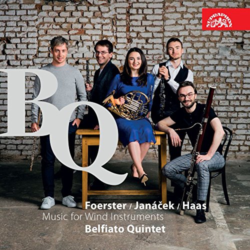 "CD cover featuring five musicians with wind instruments against a brick wall background."