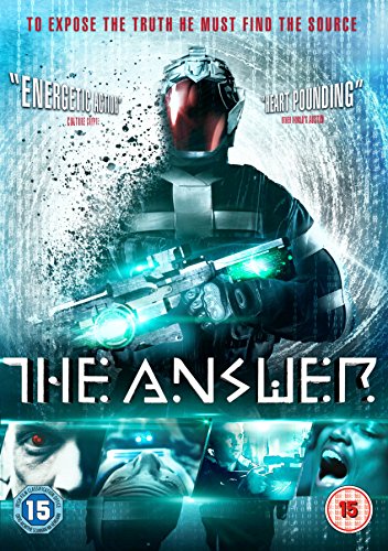 "The Answer DVD cover featuring a futuristic soldier with glowing gun and eerie faces."