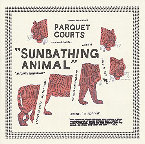 Album cover for Parquet Courts’ “Sunbathing Animal” featuring red tiger illustrations.