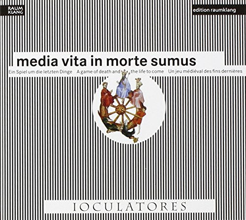 CD cover with a medieval wheel of life illustration on striped background.