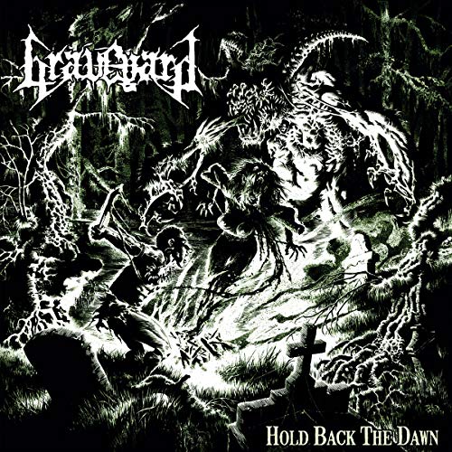 "Album cover art with dark, gothic illustration and 'Graveyard' and 'Hold Back The Dawn' text."