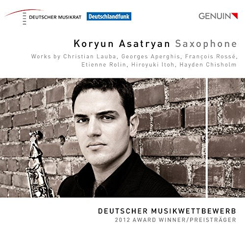A man holding a saxophone stands against a brick wall on a CD cover.