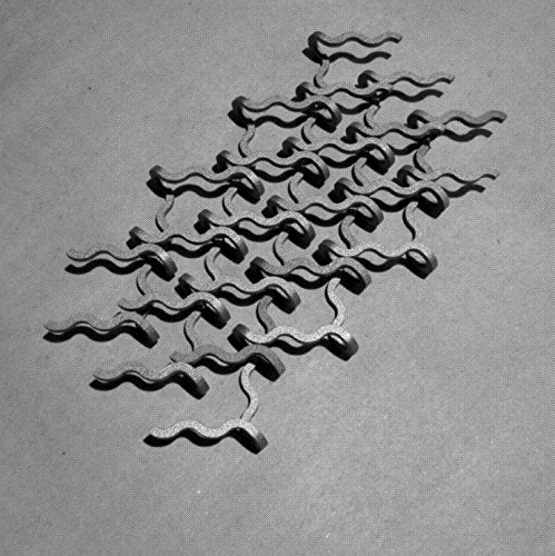 A pattern of dark, interlocking wavy shapes arranged on a textured gray background.