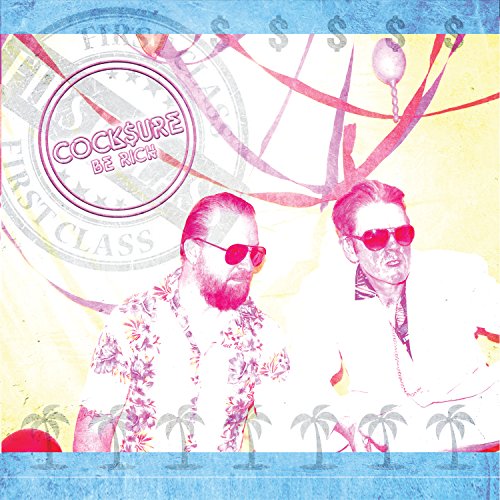 Album cover with two men wearing sunglasses, tropical elements, and abstract design.