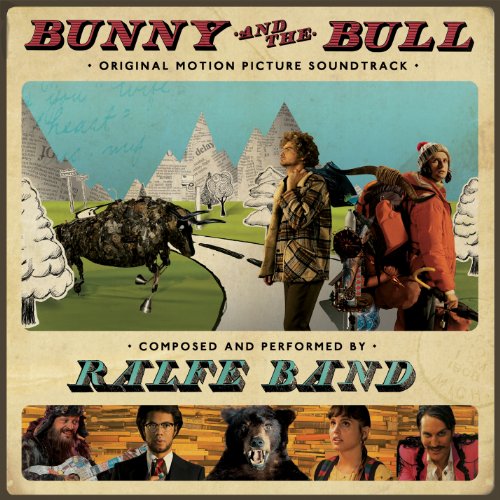 "CD cover for 'Bunny and the Bull' soundtrack with cartoonish illustration and character portraits."