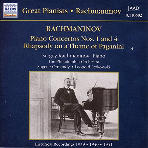 CD cover featuring Rachmaninoff at a piano, with orchestra details.