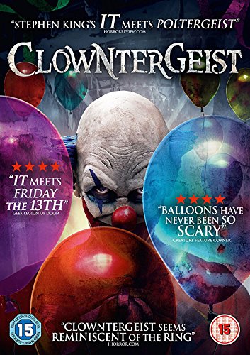 DVD cover featuring a creepy clown face surrounded by balloons in purple and blue tones.