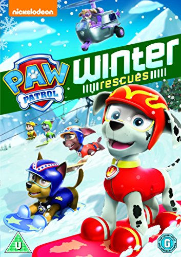 "Paw Patrol Winter Rescue DVD cover featuring cartoon dogs in winter outfits and snowy scene."