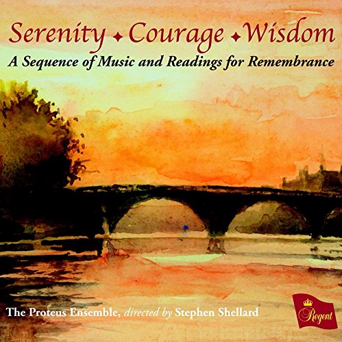 "CD cover featuring a watercolor painting of a bridge over a river at sunset."
