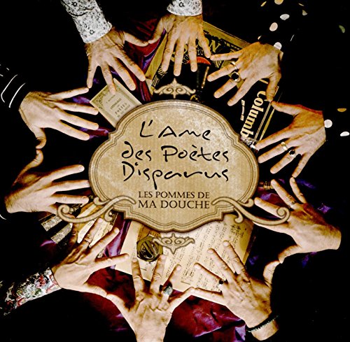 CD cover with many hands reaching towards a book and perfume bottle.