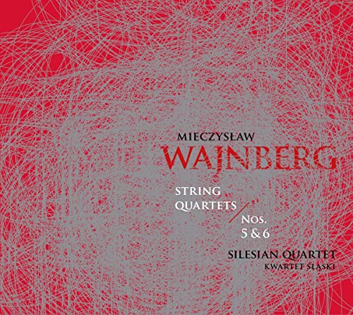 CD cover for Weinberg string quartets by Silesian Quartet, abstract red design.