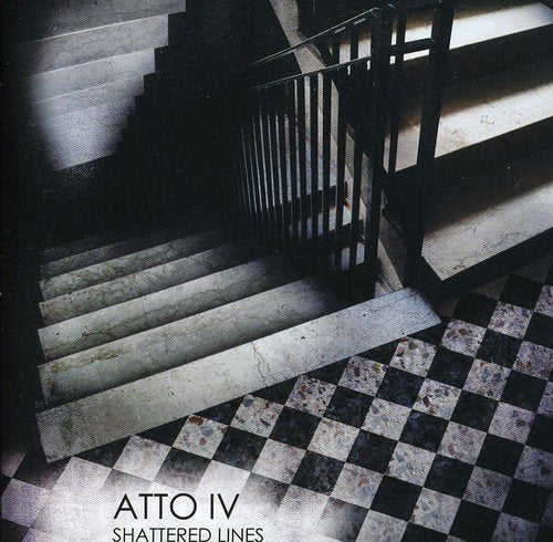 Black and white image of stairs and checkered floor, album cover.