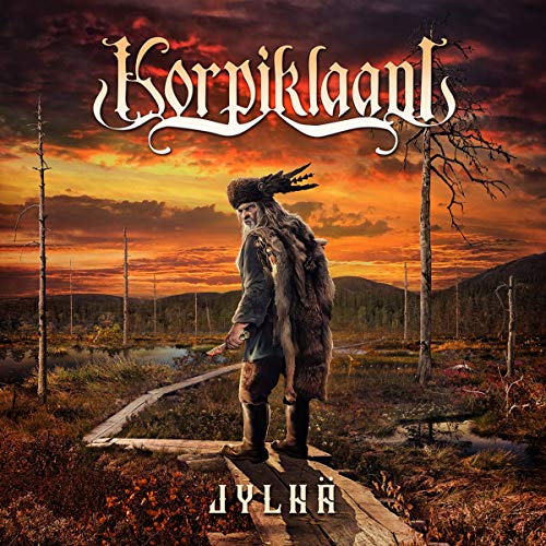 Album cover featuring a man with a fur cloak standing on wooden planks at sunset.