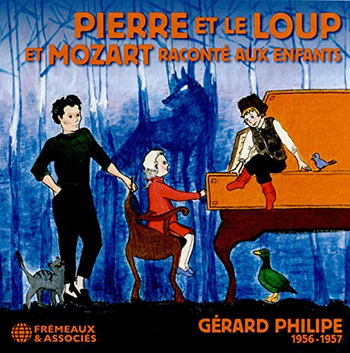 CD cover: children, a wolf shadow, and a piano in a forest scene.