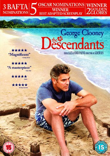 DVD cover for "The Descendants" featuring George Clooney on a beach.