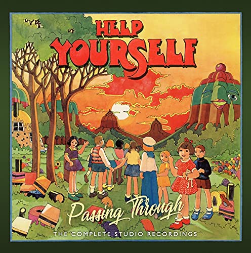 Album cover: colorful illustration of children in a whimsical landscape.