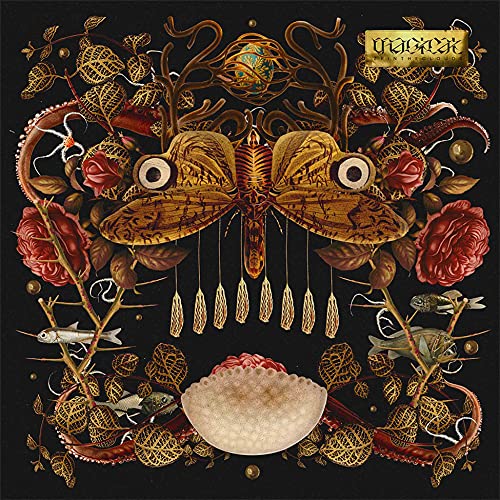 Intricate album cover featuring a moth, flowers, and surreal imagery.