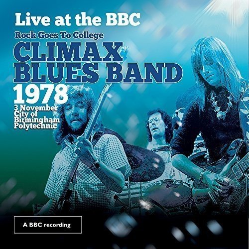 "CD cover of Climax Blues Band live performance with three musicians and blue background."