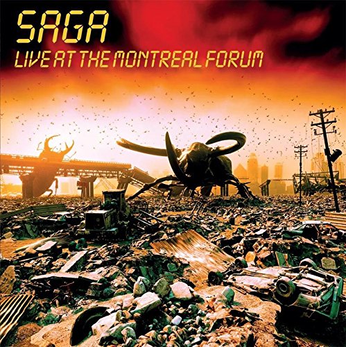 Saga album cover: dystopian landscape with robotic creatures and city ruins.