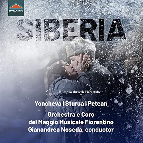 CD cover for Umberto Giordano’s “Siberia” opera, featuring a couple embracing.