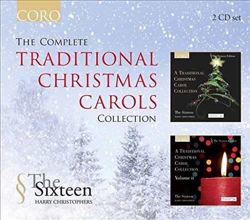 "Christmas CD cover with snowy trees, featuring two black CD case images and red text."