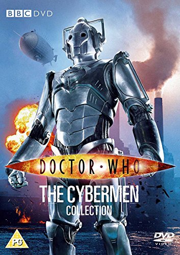 DVD cover featuring a silver Cyberman against a fiery, urban backdrop.