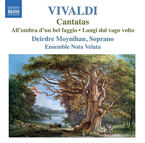 "Album cover with a serene landscape painting and text describing Vivaldi's Cantatas."