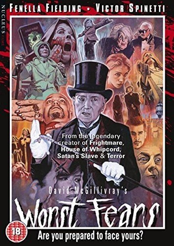 DVD cover for "Worst Fears" featuring a man in a top hat surrounded by horror scenes.