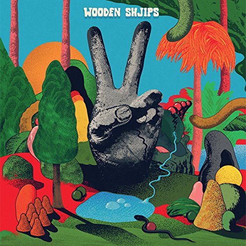 CD cover art: hand peace sign in surreal landscape, trees, water.