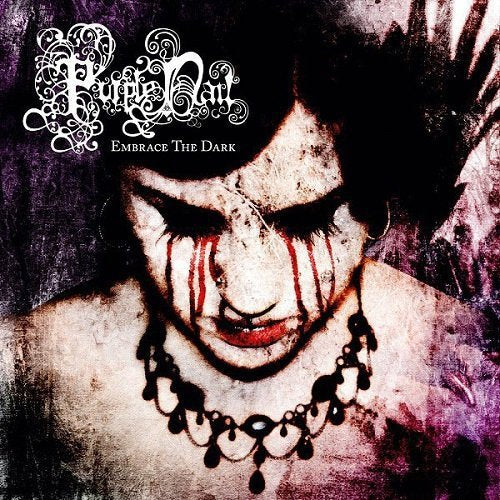 "Album cover featuring a woman with dark makeup and blood on her face."
