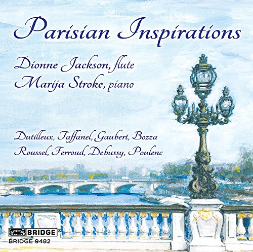 "CD cover featuring a painted image of a Parisian bridge and lamp post."