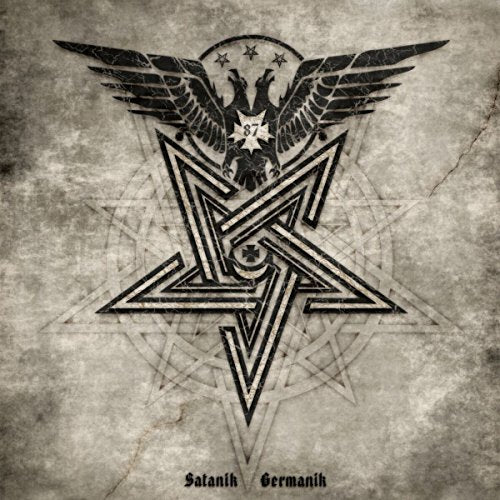 "Album cover with black star and eagle on a gray, grungy background."