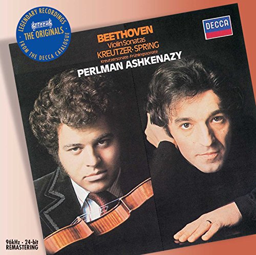 CD cover featuring Itzhak Perlman and Vladimir Ashkenazy with Beethoven's name and violin.