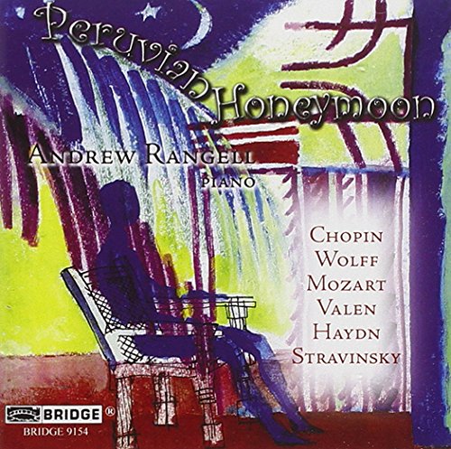 "Album cover for 'Peruvian Honeymoon' by Andrew Rangell, featuring a person playing piano."