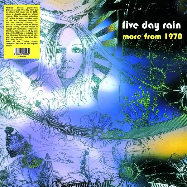 Vinyl album cover: colorful, psychedelic floral design with text "Five Day Rain".