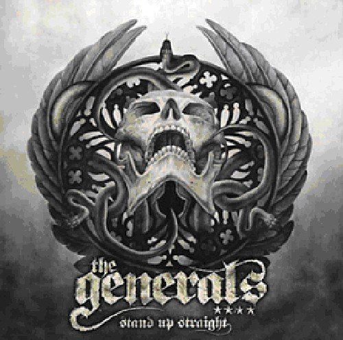Album cover with a skull surrounded by snakes and wings, titled "The Generals - Stand Up Straight".