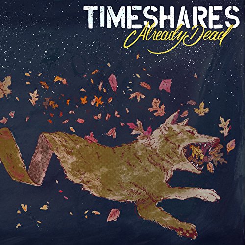 CD cover: illustrated wolf falling amidst falling leaves, dark background.