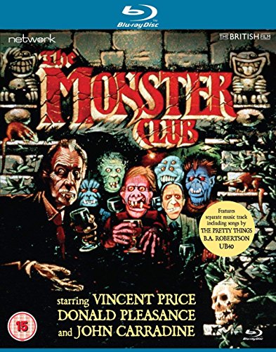 Blu-ray cover art for The Monster Club featuring illustrations of monsters and actors.