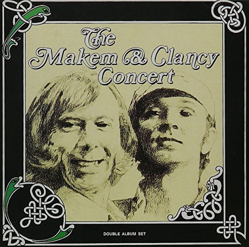 "Album cover with sepia-toned portraits of two men, ornate Celtic border, black background."
