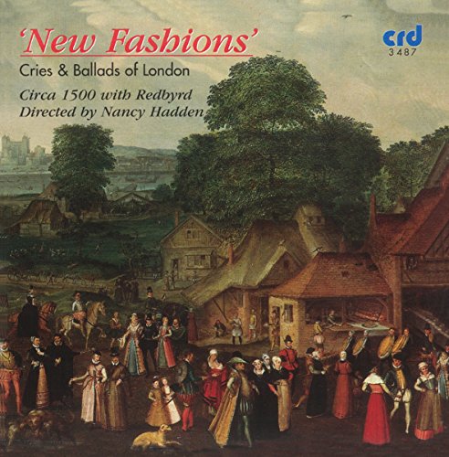 "CD cover with 16th-century village scene and title 'New Fashions' in red text."
