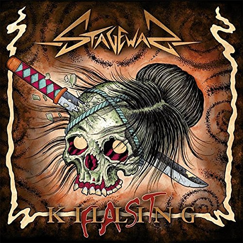 Skull with katana and topknot, album cover for Stagewar - Killing Fast.