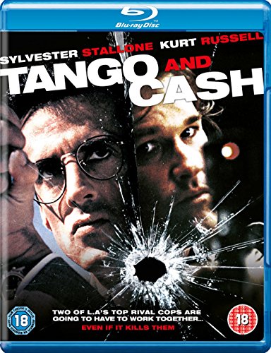 Tango & Cash" Blu-ray cover featuring Sylvester Stallone and Kurt Russell, with bullet holes.