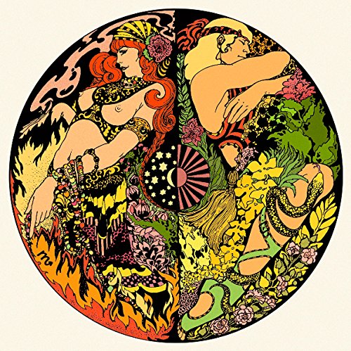 "Album cover art featuring two women in a circular, psychedelic illustration with floral and celestial elements."