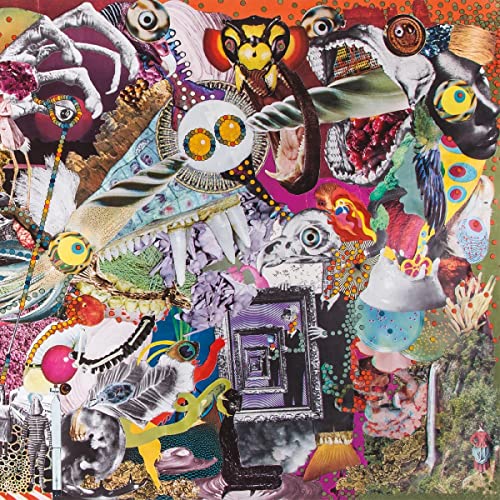 Collage of animal faces, eyes, and abstract shapes in vibrant colors.
