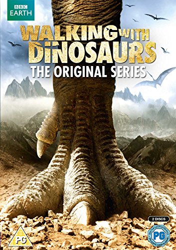 DVD cover featuring a dinosaur’s large, textured feet and mountainous landscape.