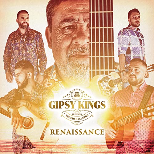 Gipsy Kings "Renaissance" CD cover with portraits of band members and guitars.