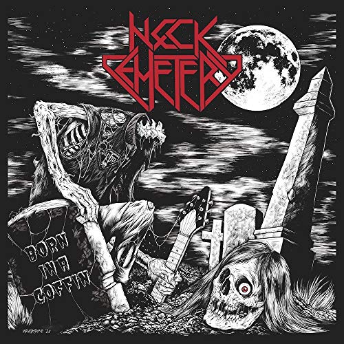 Gothic album cover with grim reaper and skulls under a full moon.