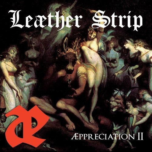 "Album cover with dark, Renaissance-style painting and 'Leather Strip' text in white gothic font."